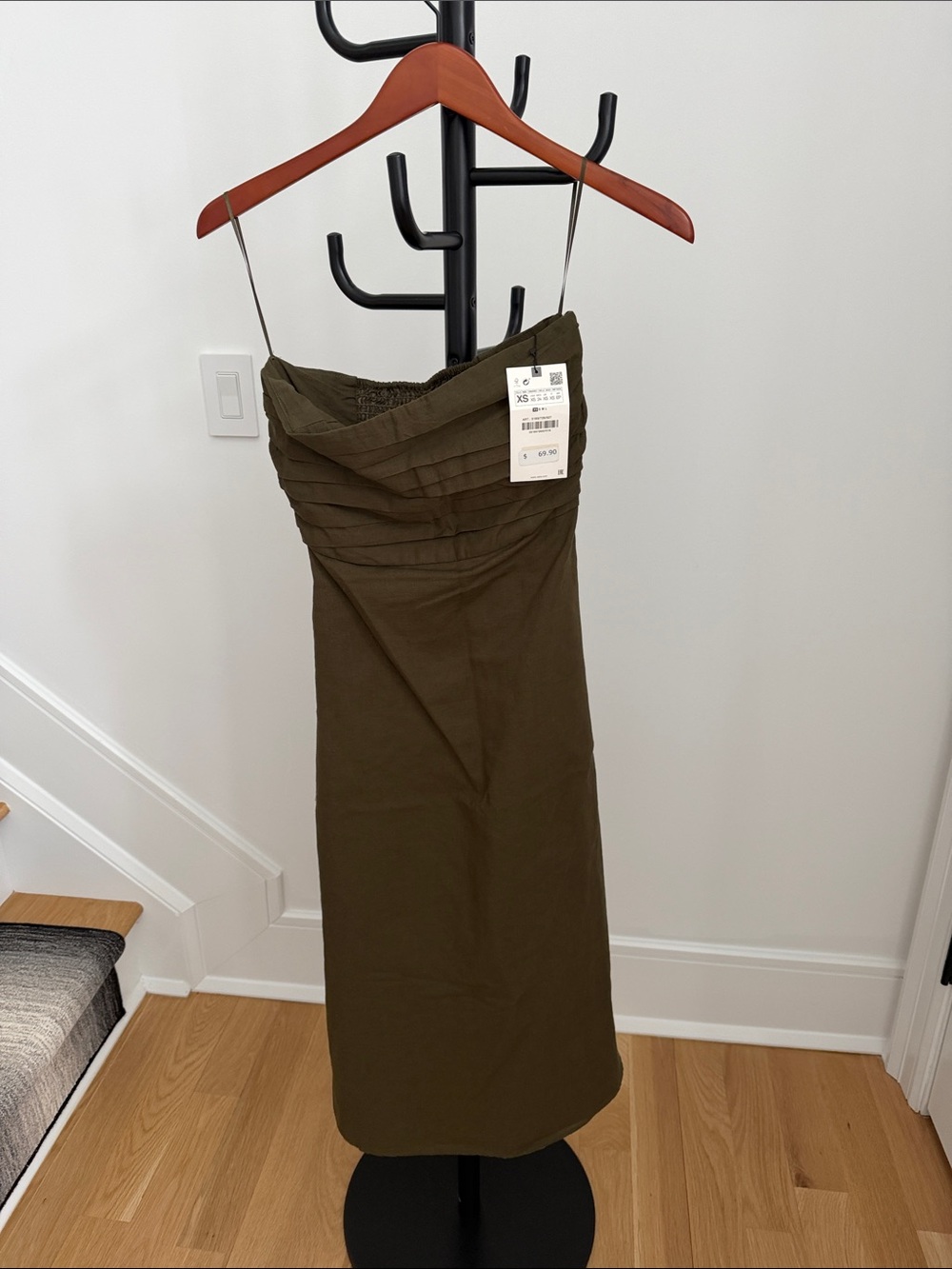 Zara Olive Strapless Midi Dress